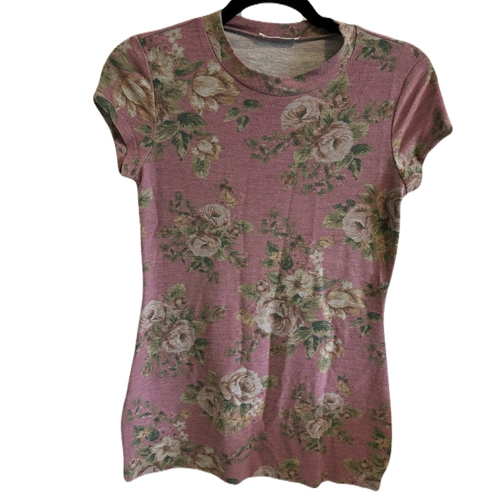 RIPE Floral Knit Soft Stretchy Tee Dusty Rose Sz S Rayon Blend Cottagecore Boho - Picture 15 of 16